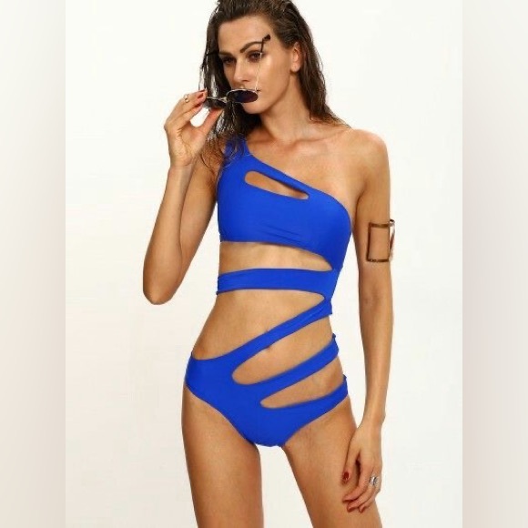 Norboe Blue One-Shoulder Cutout Swimsuit. Size S - Picture 3 of 14